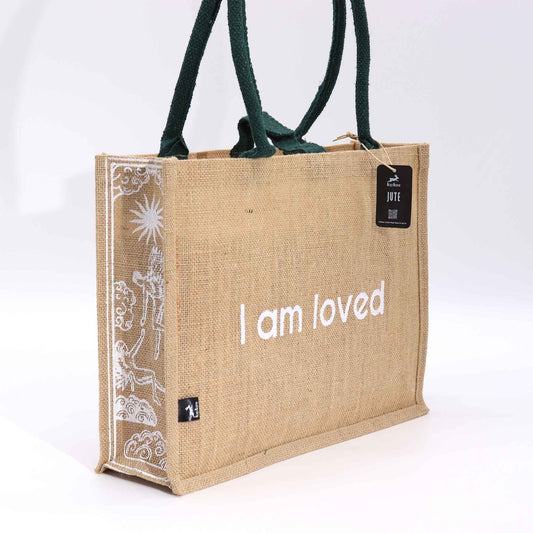 Polished Hop Hare Jute Big Bag - I am Loved featuring natural patterning and unique variations - Positive Faith Hope Love