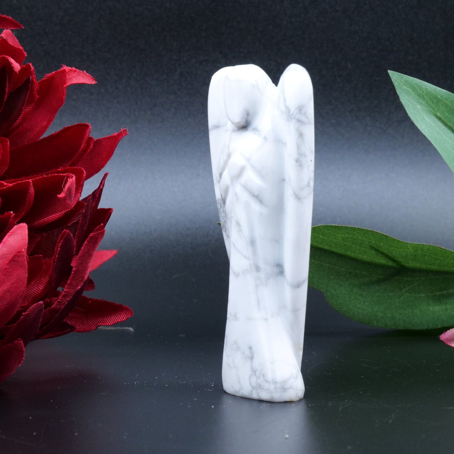 Polished Howlite Angel 80Mm featuring white tone with grey veining - Positive Faith Hope Love