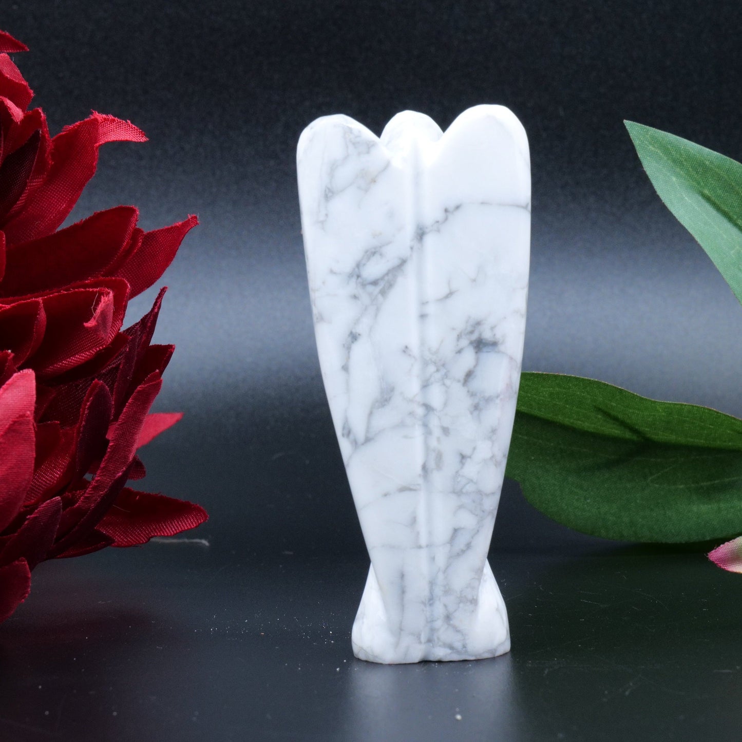 Polished Howlite Angel 80Mm featuring white tone with grey veining - Positive Faith Hope Love