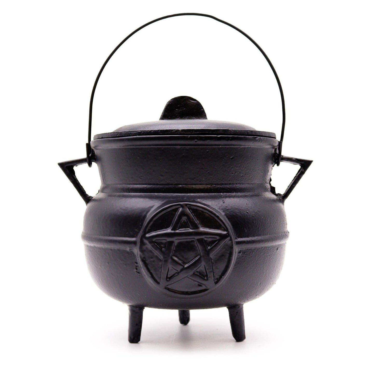 Polished Huge Cast Iron Cauldron with Pentagon 21x15cm featuring natural patterning and unique variations - Positive Faith Hope Love