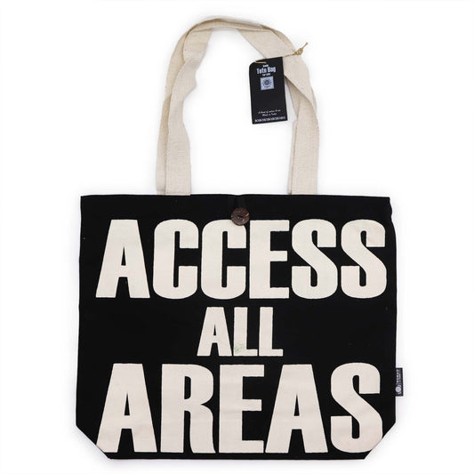 Polished Iconic Classic Tote Bag - ACCESS ALL AREAS - Black Natural 10oz featuring natural patterning and unique variations - Positive Faith Hope Love