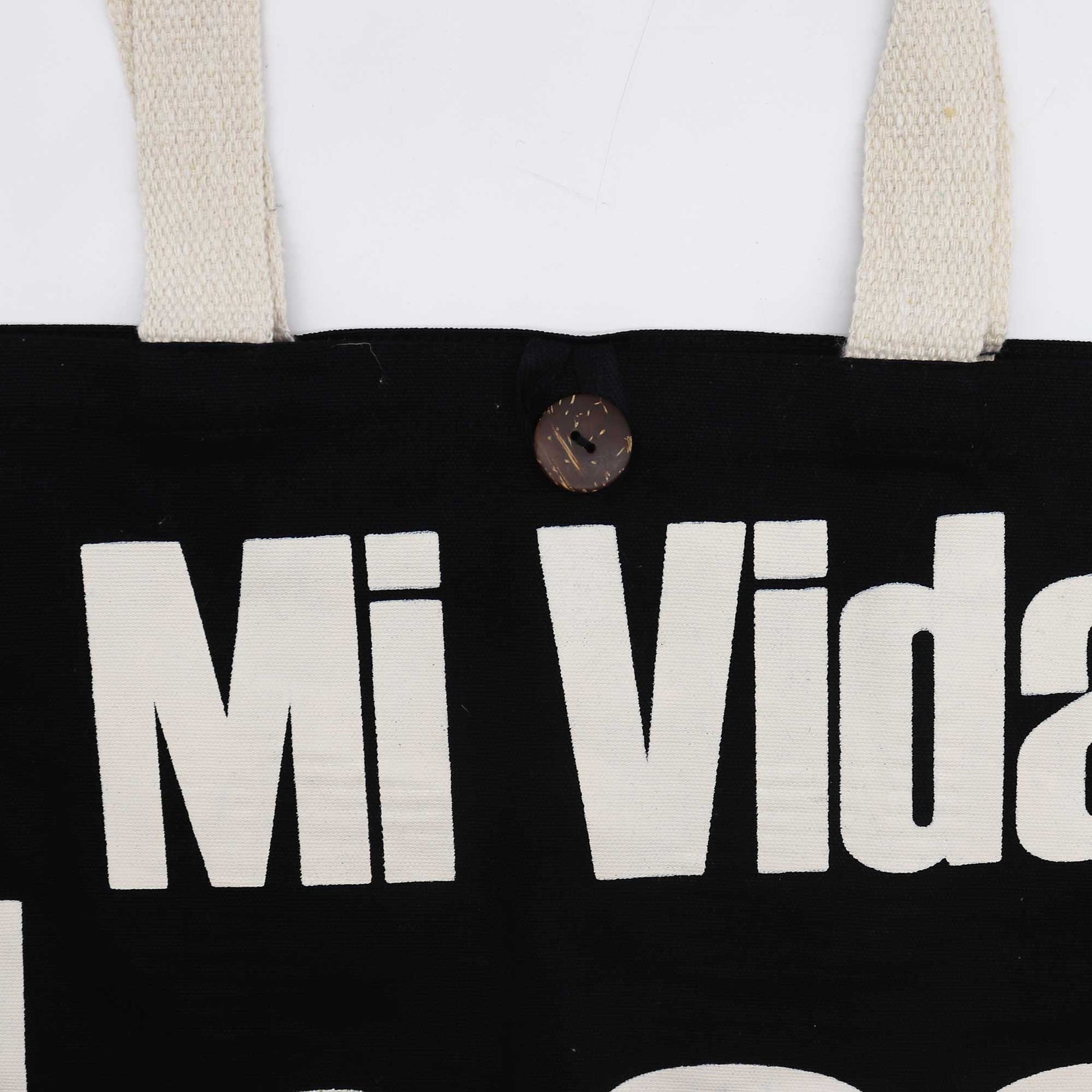 Polished Iconic Classic Tote Bag Mi Vida Loca Black Natural 10Oz featuring natural patterning and unique variations - Positive Faith Hope Love