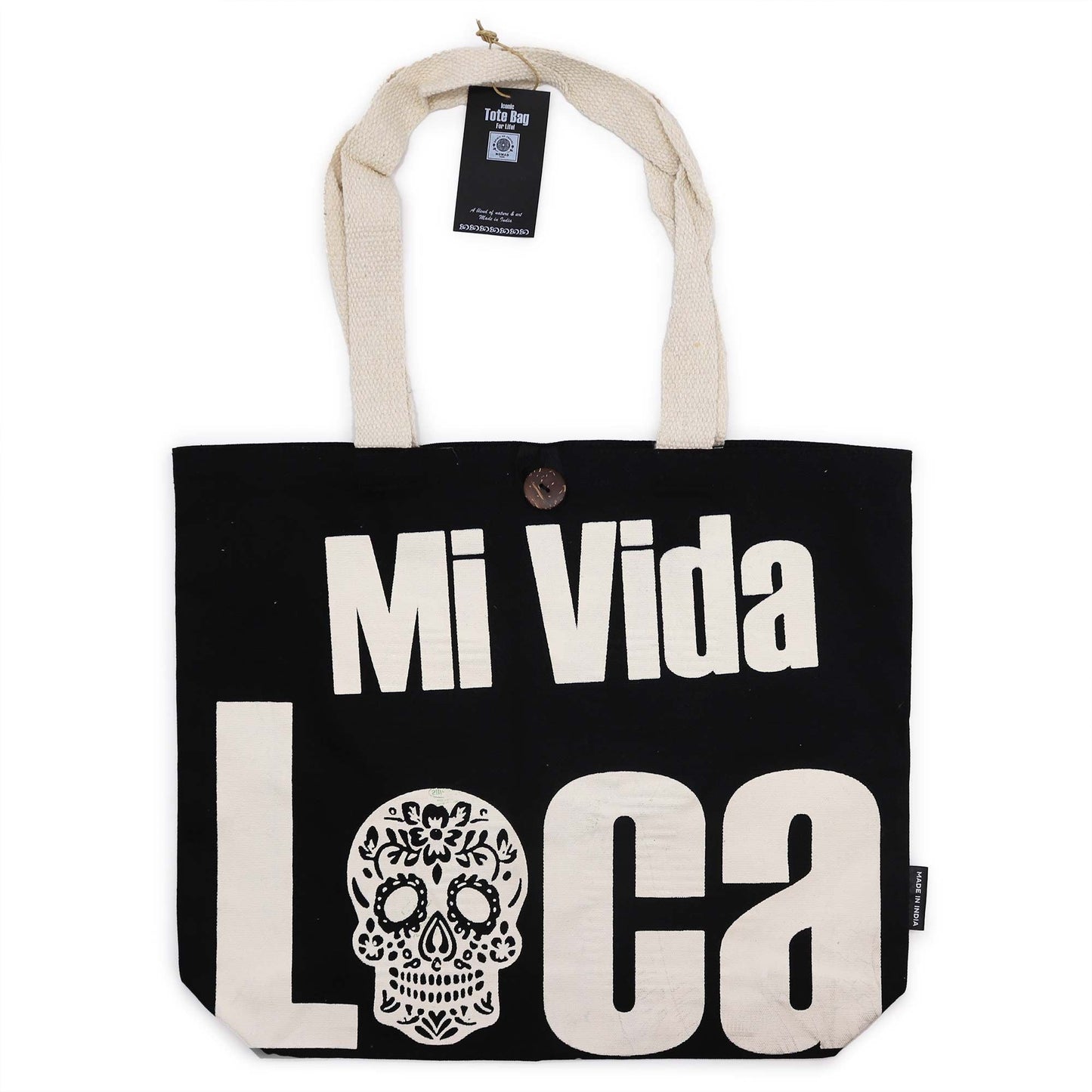 Polished Iconic Classic Tote Bag - Mi Vida Loca - Black Natural 10oz featuring natural patterning and unique variations - Positive Faith Hope Love