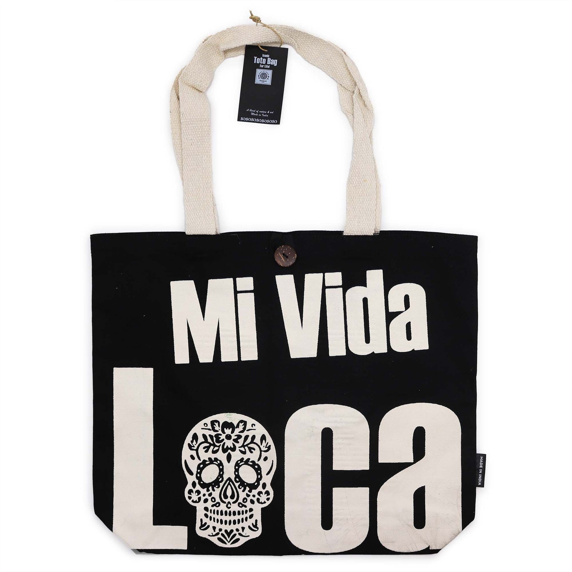 Polished Iconic Classic Tote Bag - Mi Vida Loca - Black Natural 10oz featuring natural patterning and unique variations - Positive Faith Hope Love