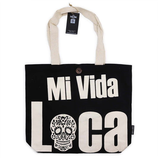 Polished Iconic Classic Tote Bag - Mi Vida Loca - Black Natural 10oz featuring natural patterning and unique variations - Positive Faith Hope Love