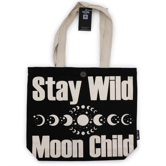 Polished Iconic Classic Tote Bag - Stay Wild, Mood Child - Black Natural 10oz featuring natural patterning and unique variations - Positive Faith Hope Love