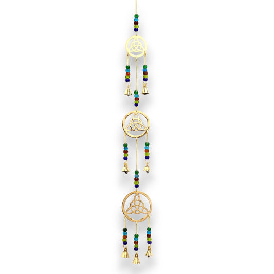 Polished Indian Chimes - Brass Celtic Drop - 7 Bells featuring natural patterning and unique variations - Positive Faith Hope Love