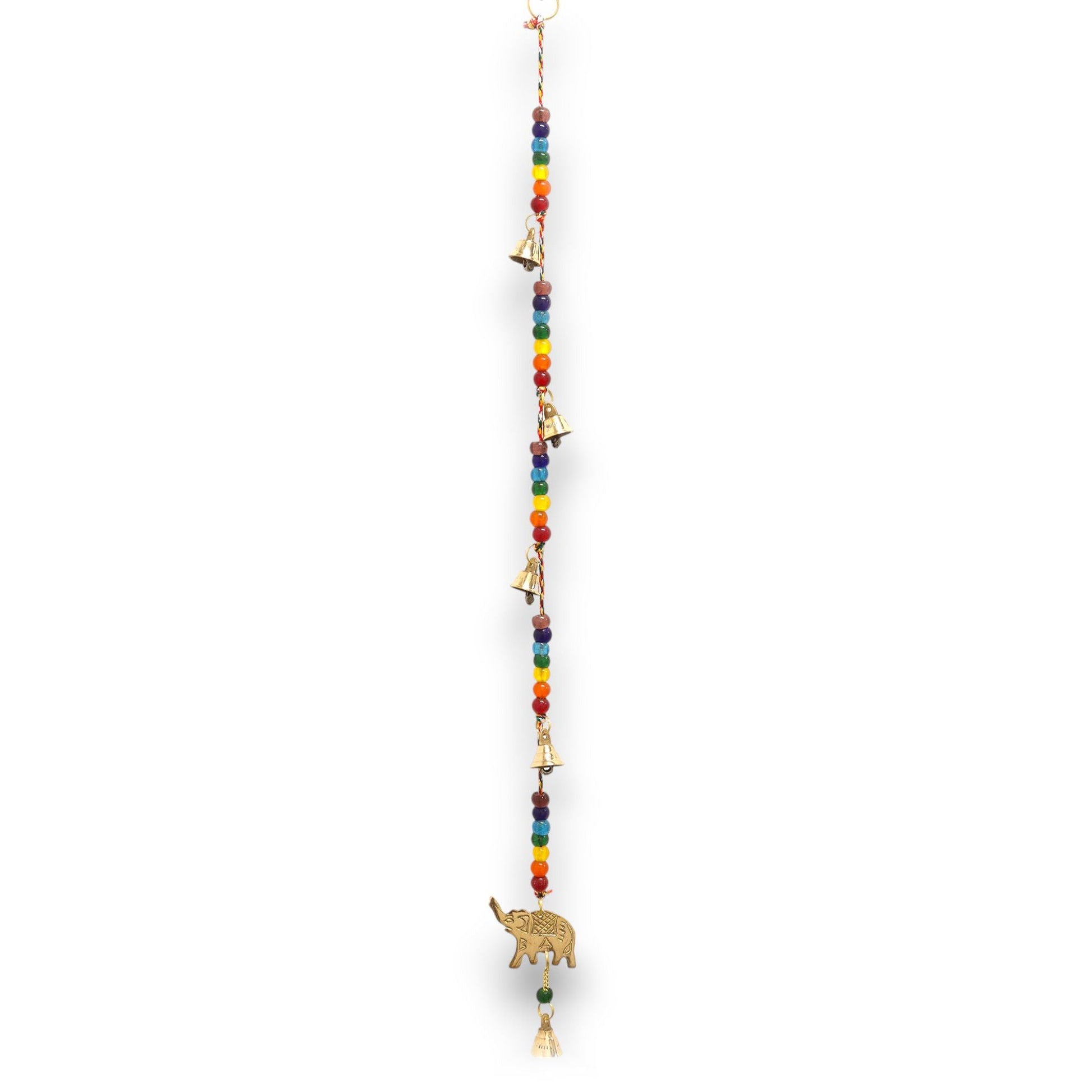 Polished Indian Chimes - Brass Elephant with Chakra Beads String Bells 53cm featuring natural patterning and unique variations - Positive Faith Hope Love