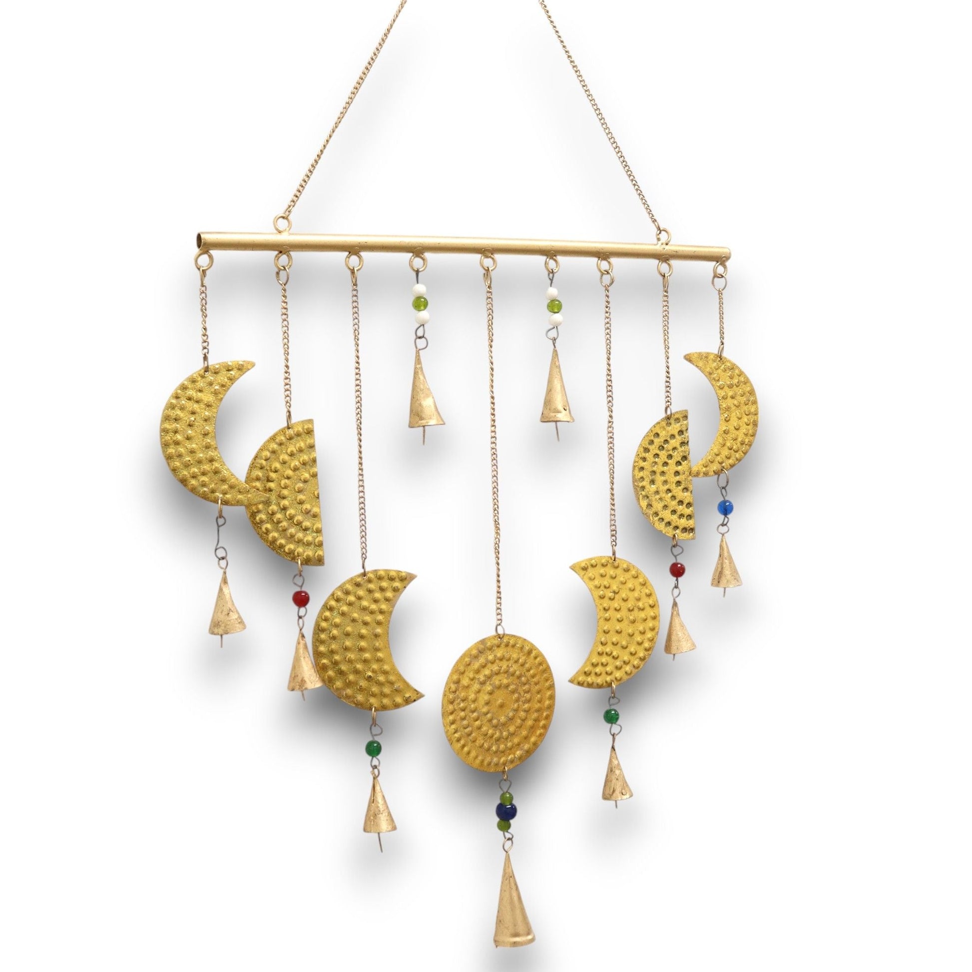 Polished Indian Chimes Brass Moon Phases Chimes featuring natural patterning and unique variations - Positive Faith Hope Love