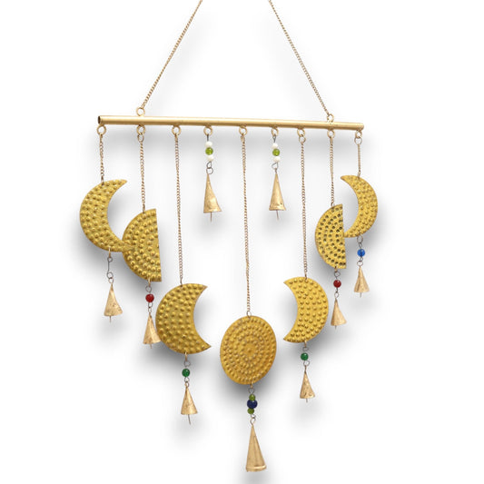 Polished Indian Chimes Brass Moon Phases Chimes featuring natural patterning and unique variations - Positive Faith Hope Love