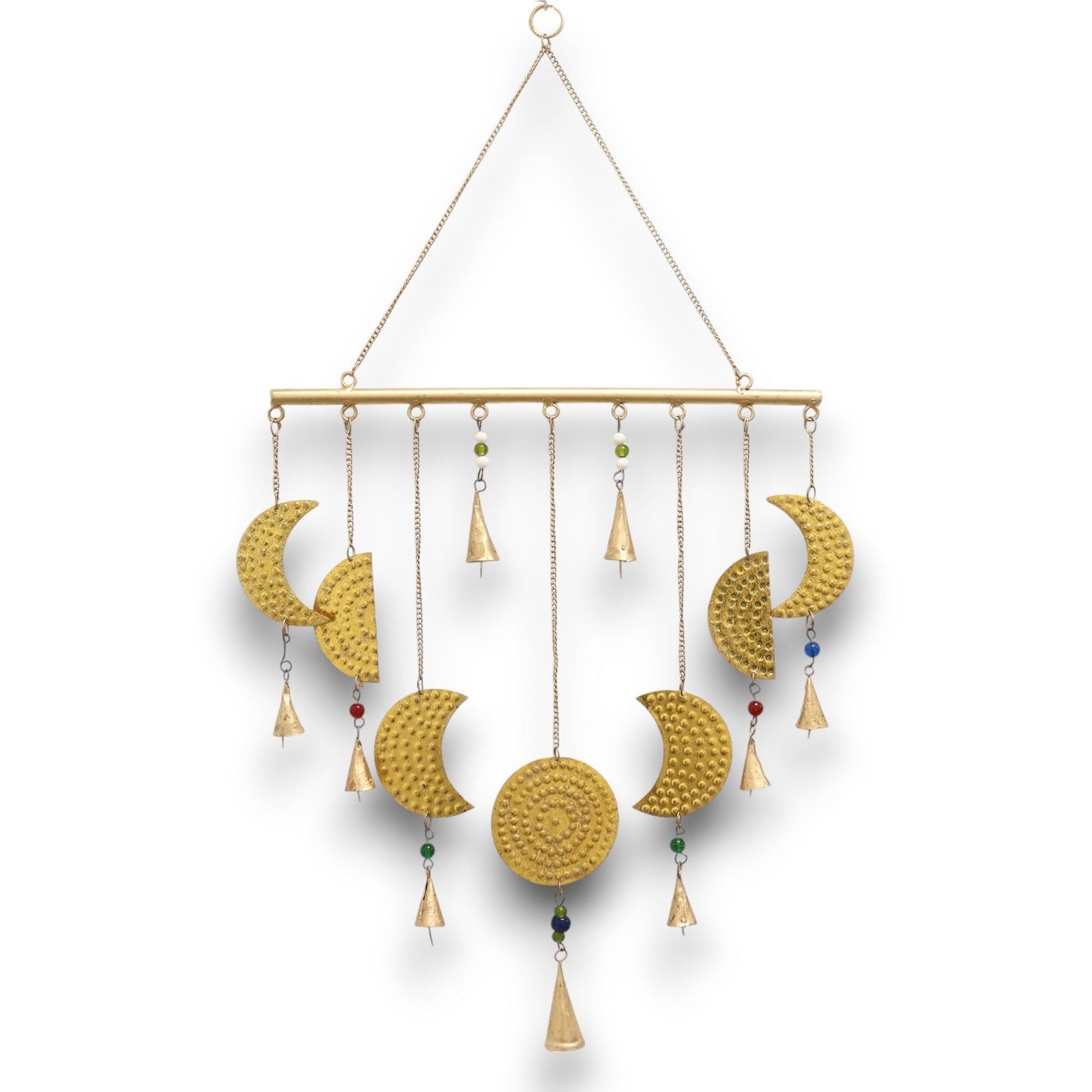 Polished Indian Chimes - Brass Moon Phases Chimes featuring natural patterning and unique variations - Positive Faith Hope Love