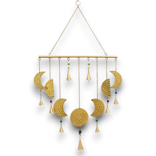 Polished Indian Chimes - Brass Moon Phases Chimes featuring natural patterning and unique variations - Positive Faith Hope Love