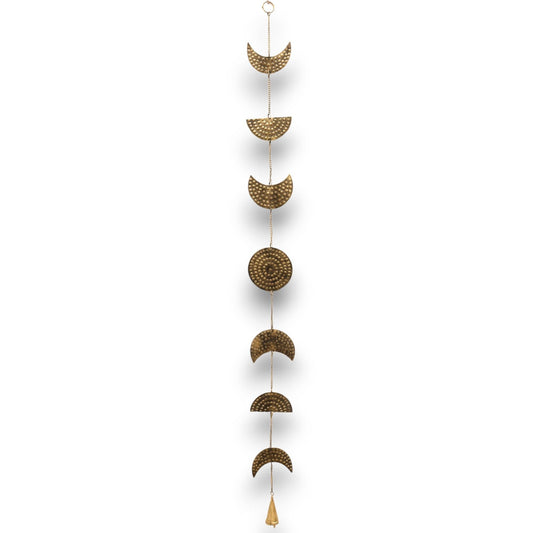 Polished Indian Chimes - Brass Moon Phases Drop with Bell 25cm featuring natural patterning and unique variations - Positive Faith Hope Love