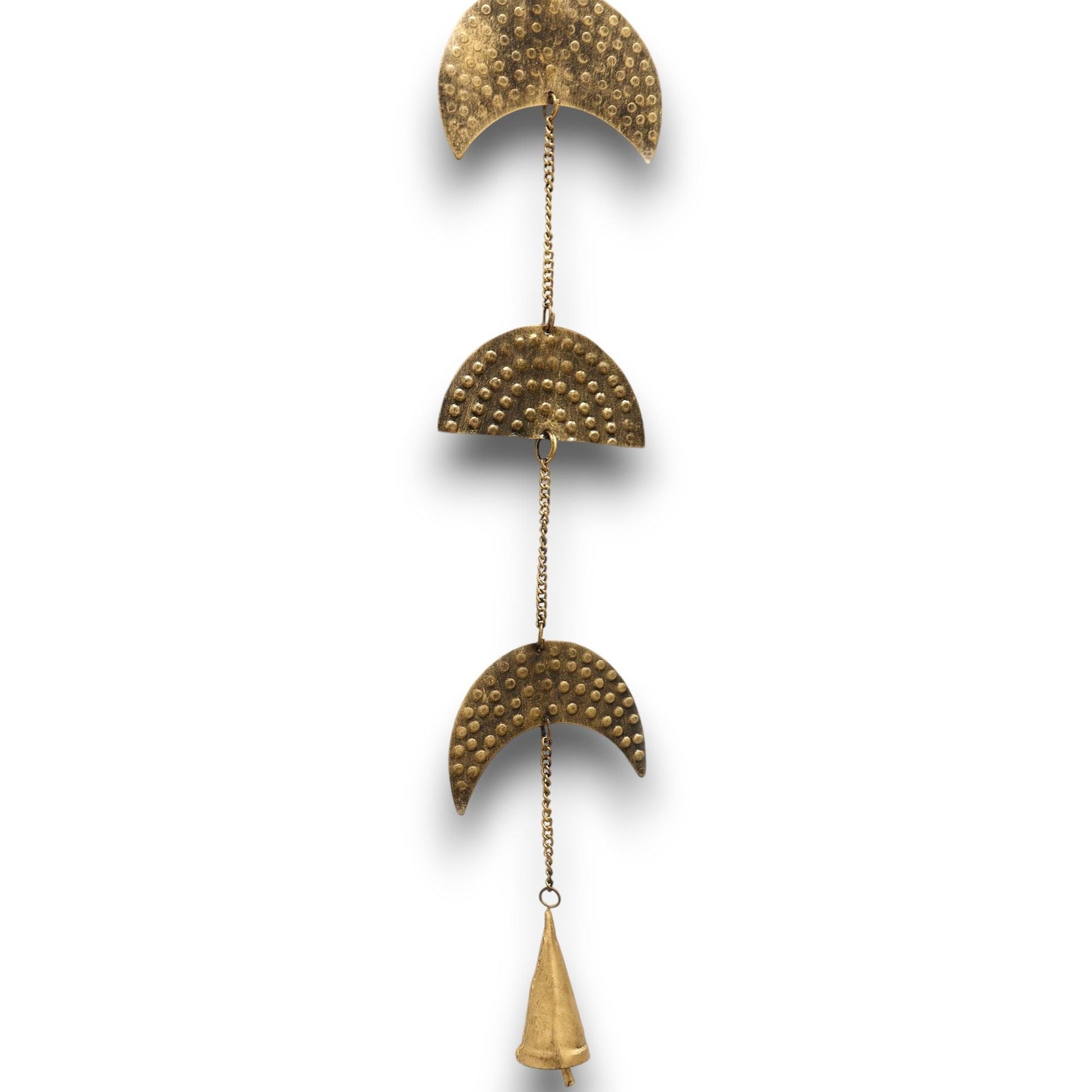Polished Indian Chimes Brass Moon Phases Drop With Bell 25Cm featuring natural patterning and unique variations - Positive Faith Hope Love