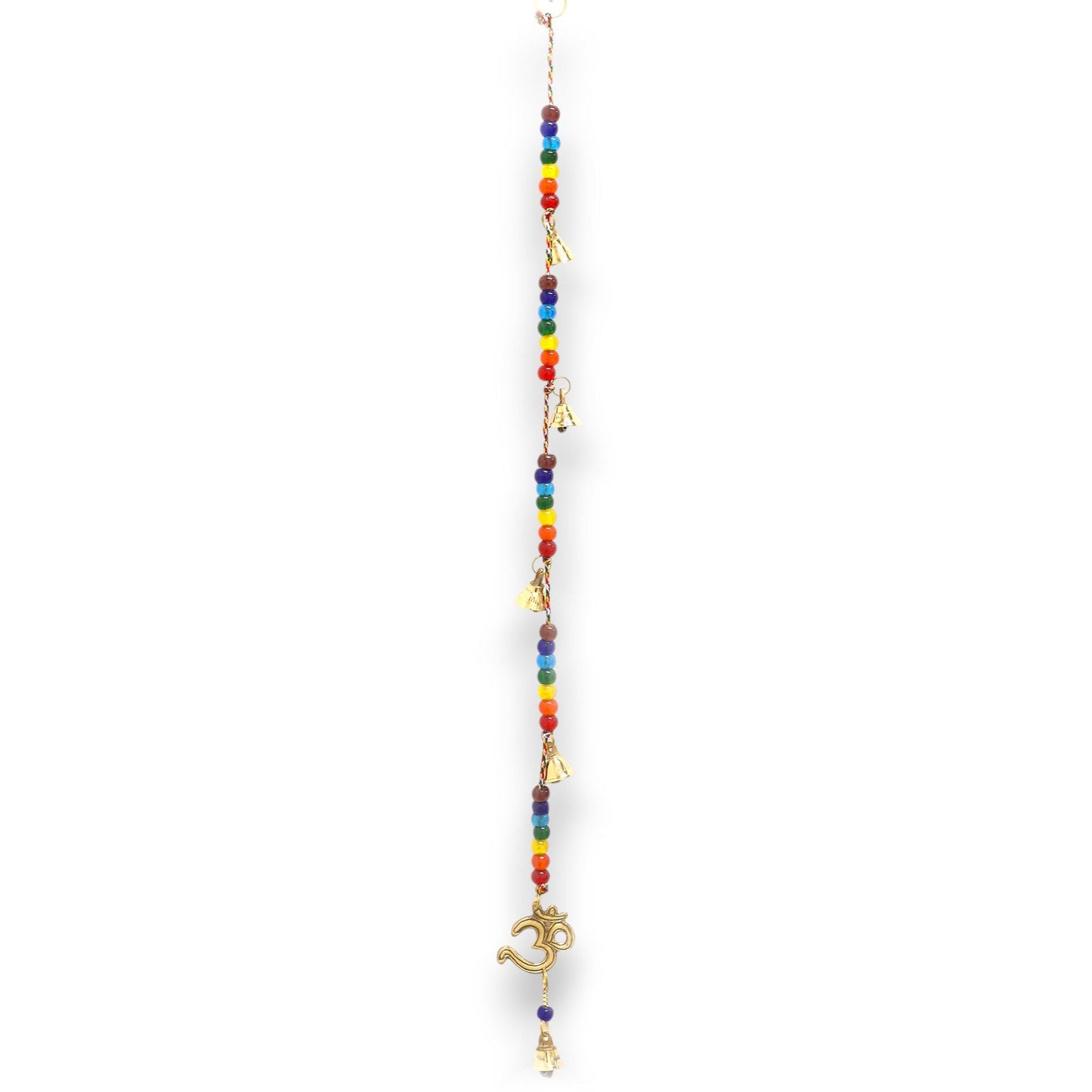 Polished Indian Chimes - Brass OM with Chakra Beads String Bells 53cm featuring natural patterning and unique variations - Positive Faith Hope Love