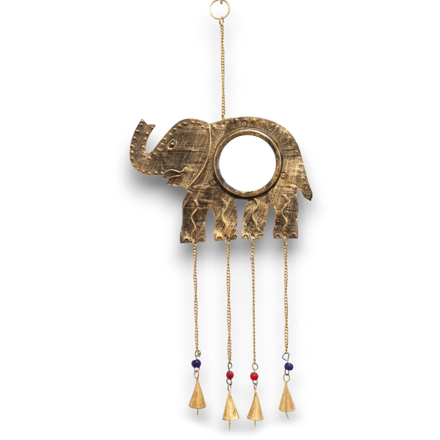 Polished Indian Chimes - Elephant Lrg Mirror 4 Bells featuring natural patterning and unique variations - Positive Faith Hope Love