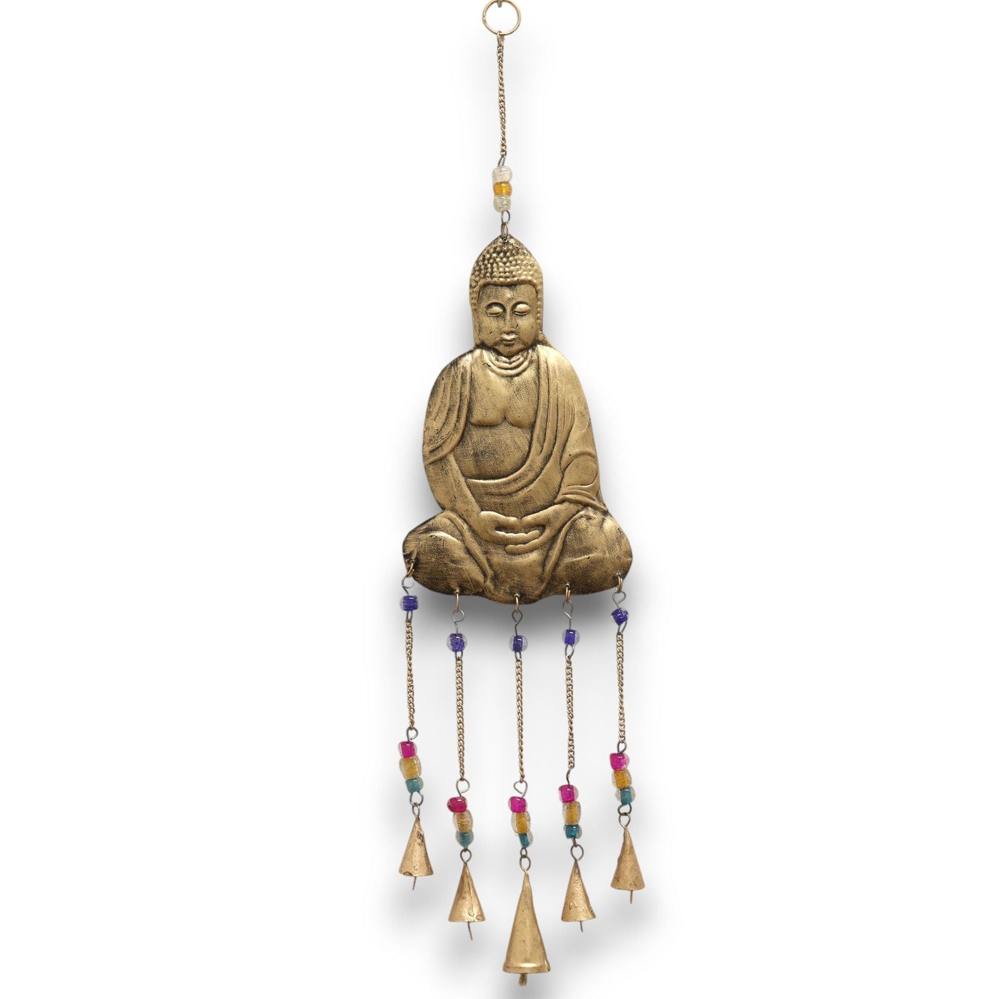 Polished Indian Chimes - Lrg Buddha 5 Bell Chimes featuring natural patterning and unique variations - Positive Faith Hope Love