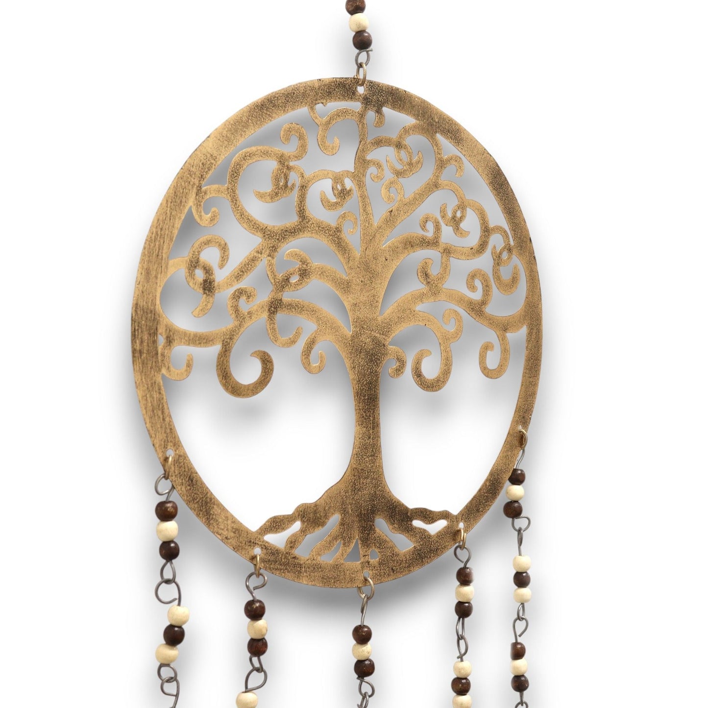 Polished Indian Chimes Lrg Tree Of Life Bell Chimes featuring natural patterning and unique variations - Positive Faith Hope Love