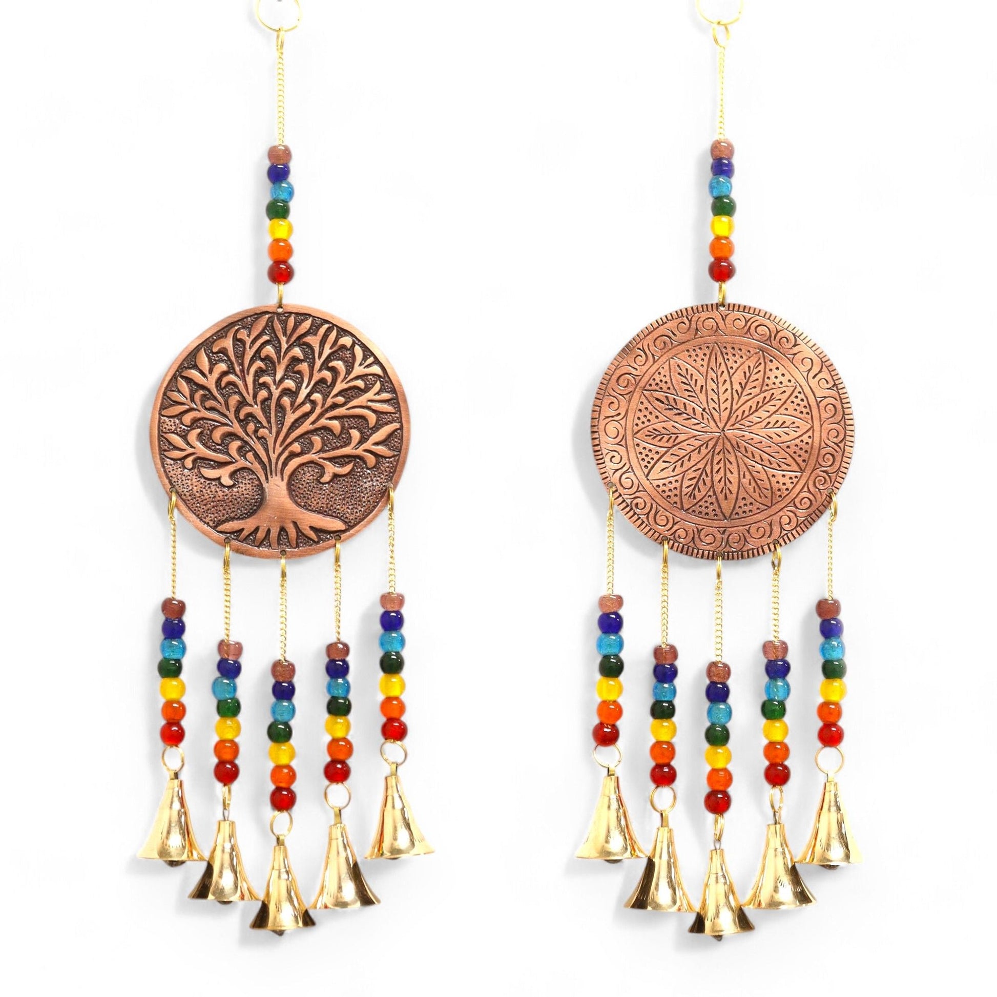 Polished Indian Chimes Med Tree Of Life Chakra Beads 5 Bells featuring natural patterning and unique variations - Positive Faith Hope Love