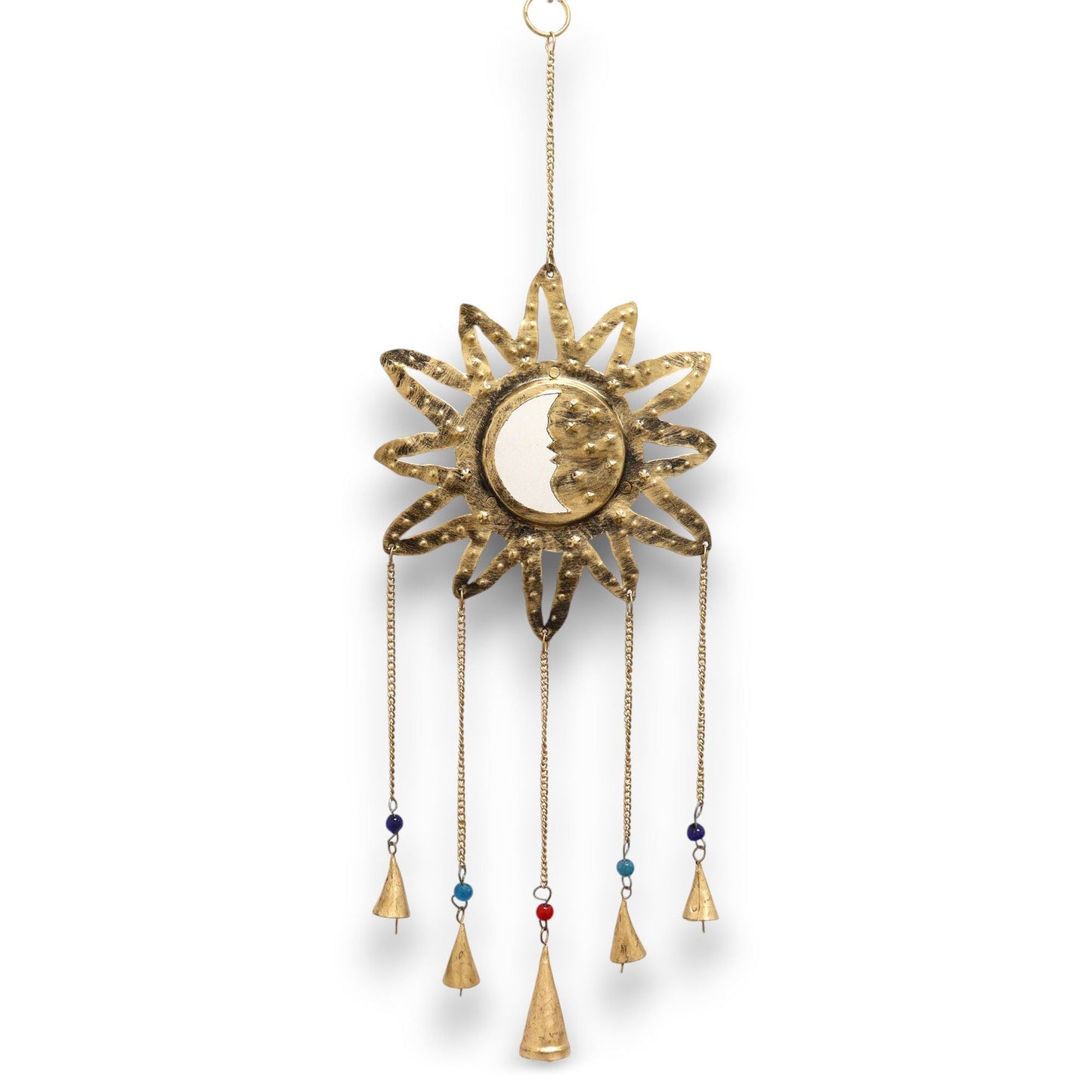 Polished Indian Chimes - Sun Moon Sm Mirror 5 Bells featuring natural patterning and unique variations - Positive Faith Hope Love