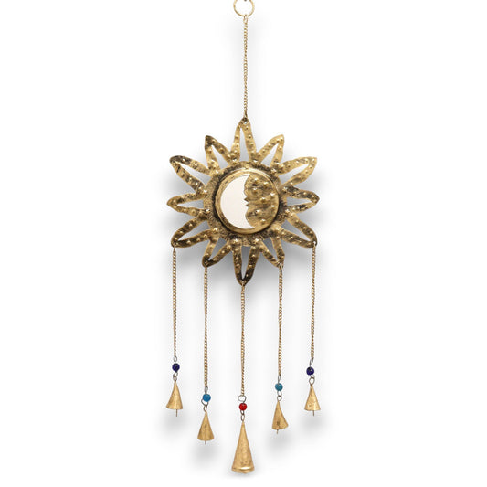 Polished Indian Chimes - Sun Moon Sm Mirror 5 Bells featuring natural patterning and unique variations - Positive Faith Hope Love
