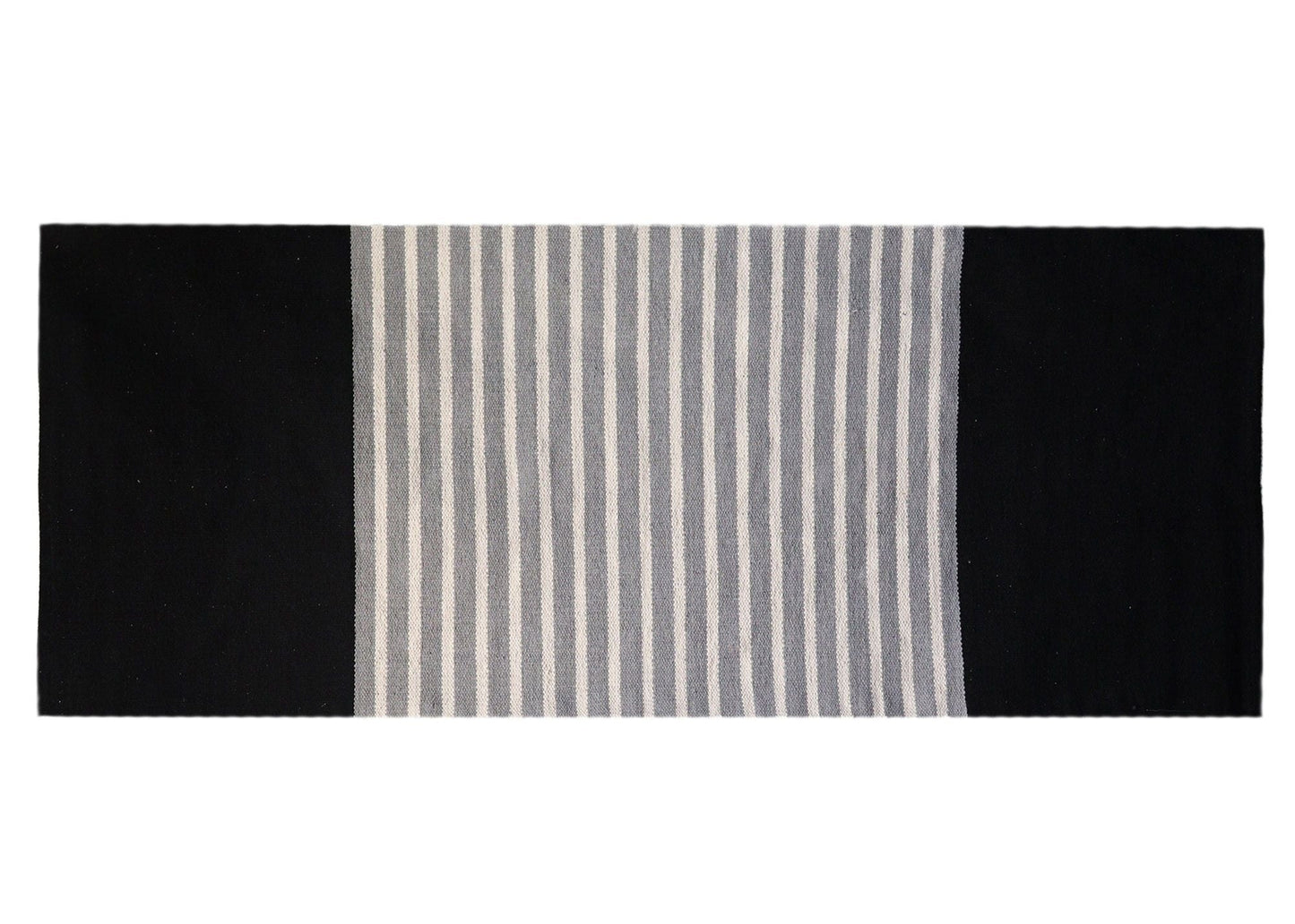 Polished Indian Cotton Rug - 70x170cm - Black / Grey featuring natural patterning and unique variations - Positive Faith Hope Love