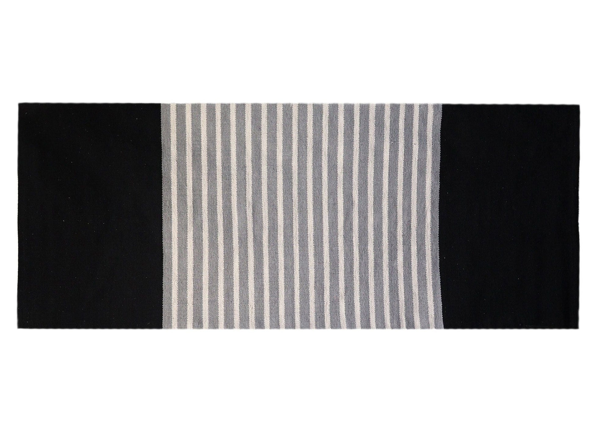 Polished Indian Cotton Rug - 70x170cm - Black / Grey featuring natural patterning and unique variations - Positive Faith Hope Love