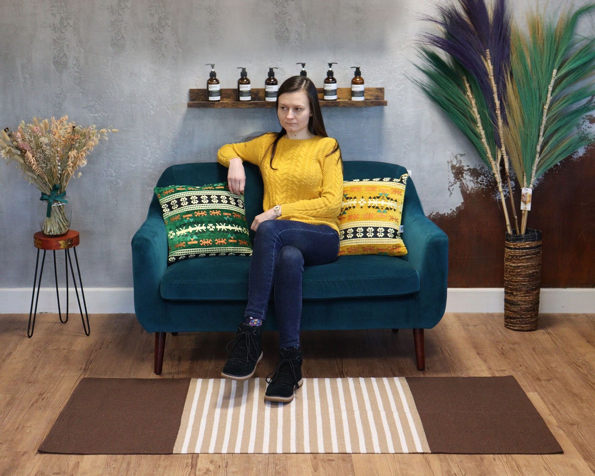 Polished Indian Cotton Rug 70X170Cm Dark Brown Beige 2 featuring natural patterning and unique variations - Positive Faith Hope Love