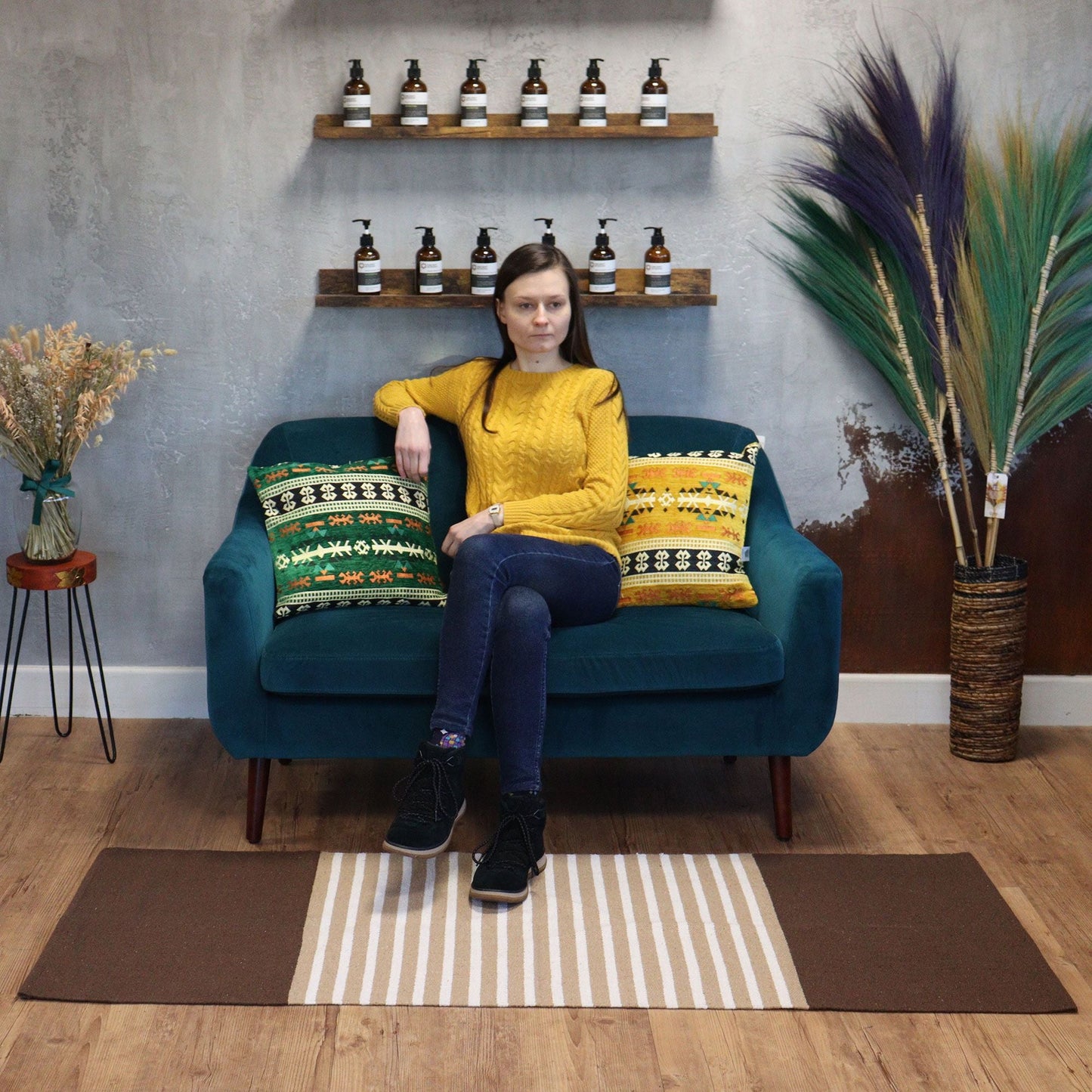 Polished Indian Cotton Rug 70X170Cm Dark Brown Beige 2 featuring natural patterning and unique variations - Positive Faith Hope Love