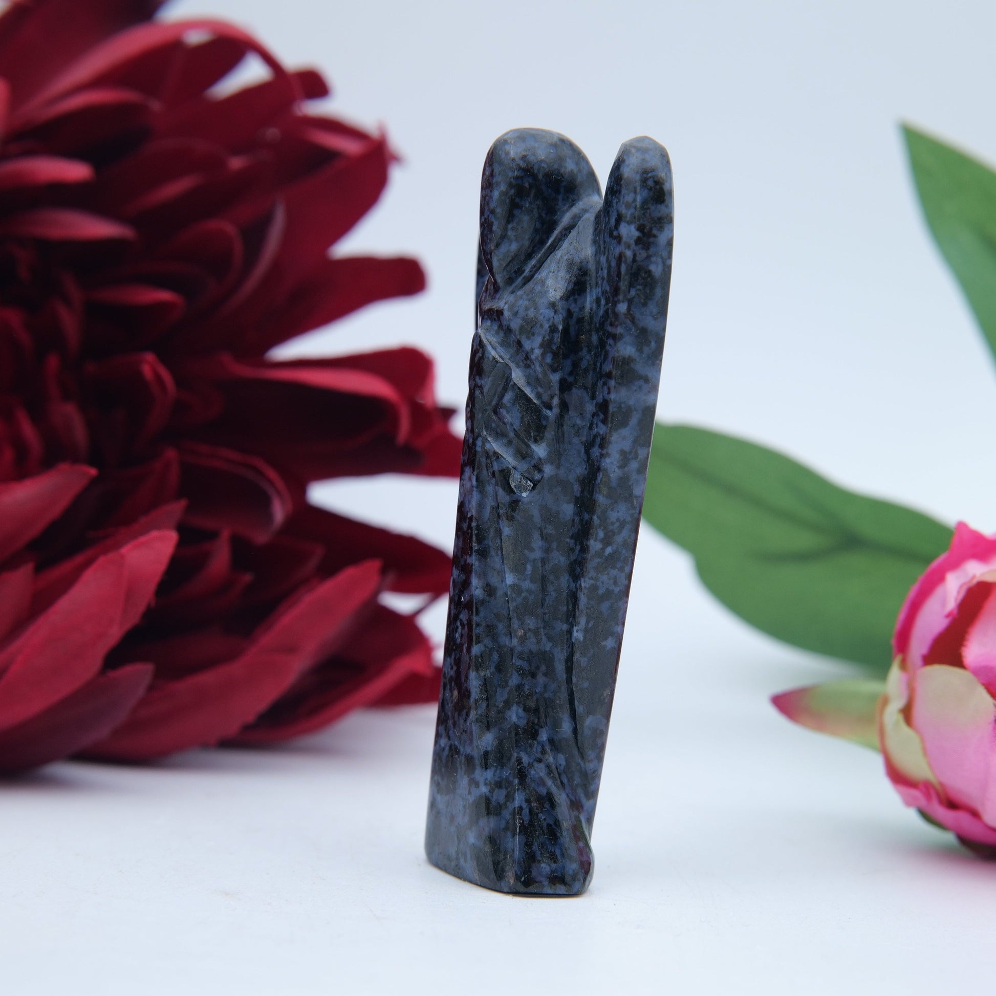 Polished Indigo Gabbro Merlinite Angel 80Mm featuring natural patterning and unique variations - Positive Faith Hope Love