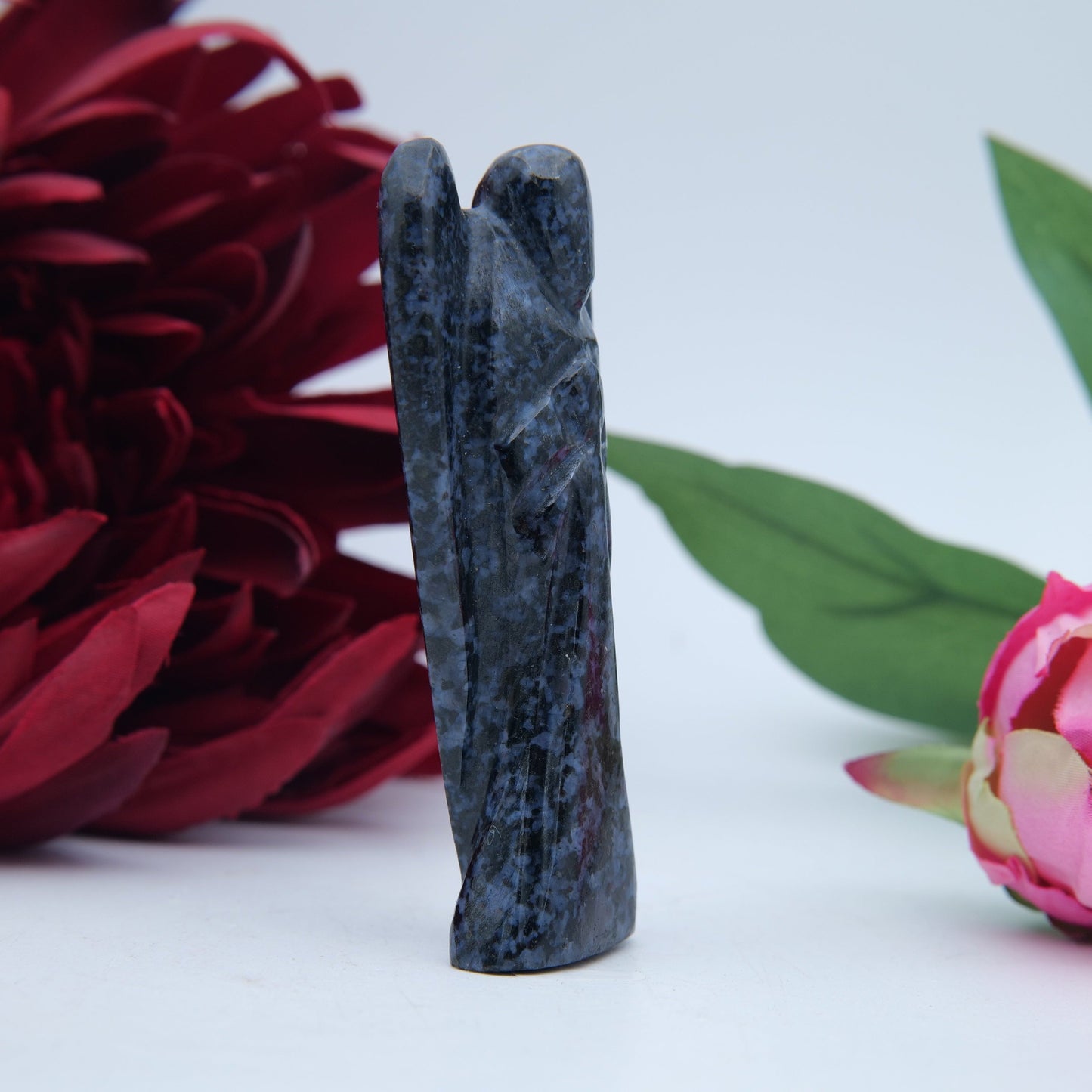 Polished Indigo Gabbro Merlinite Angel 80Mm featuring natural patterning and unique variations - Positive Faith Hope Love