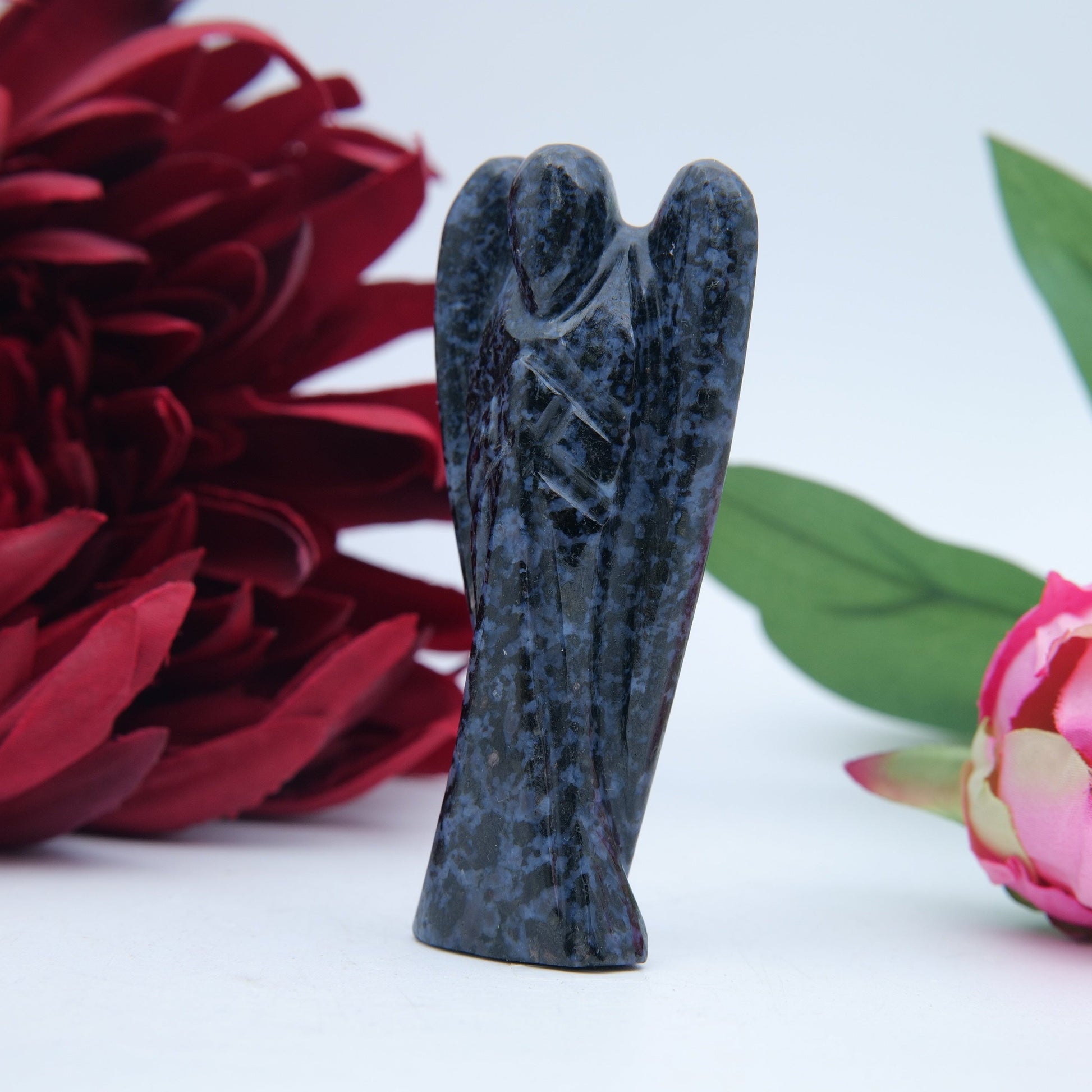 Polished Indigo Gabbro Merlinite Angel 80Mm featuring natural patterning and unique variations - Positive Faith Hope Love