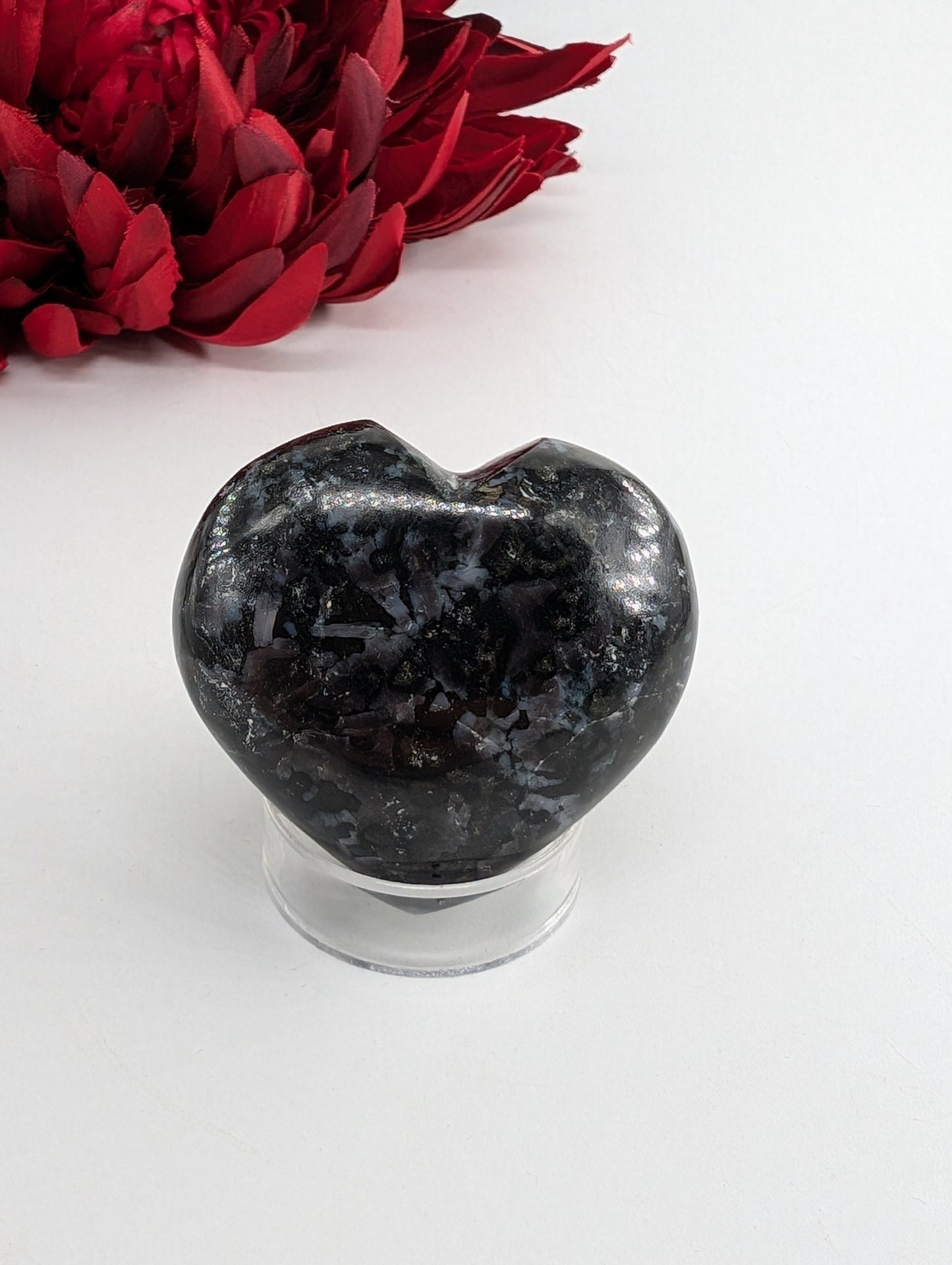 Indigo Gabbro Merlinite Heart Palm Stone 45mm - Positive Faith Hope Love