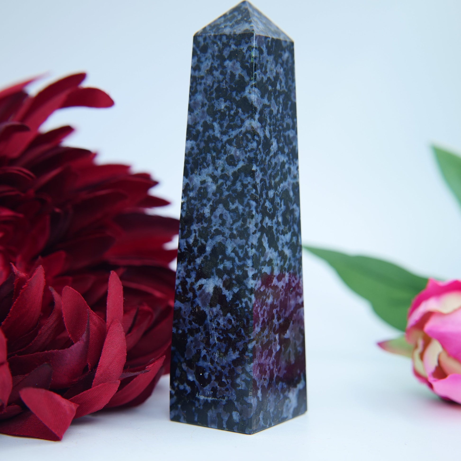 Indigo Gabbro (Mystic Merlinite) Tower — 123 mm, 230 g - Positive Faith Hope Love