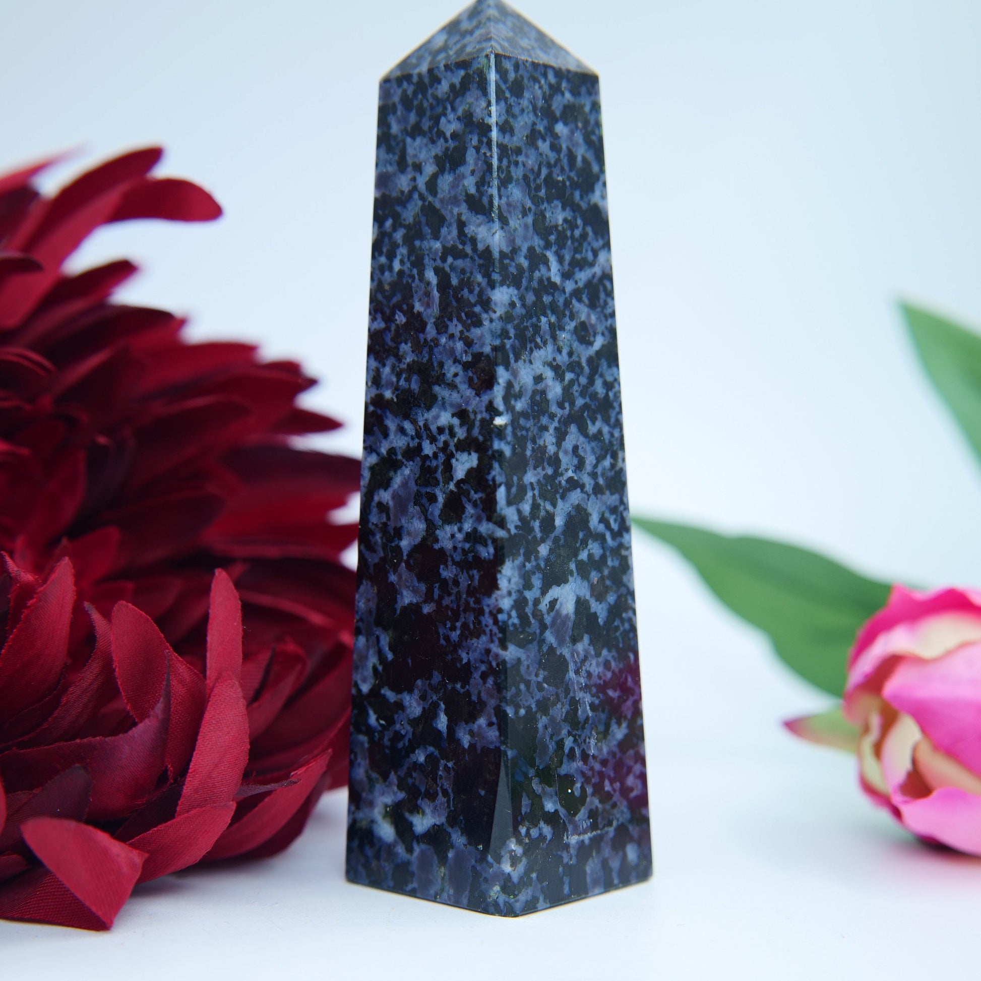 Indigo Gabbro (Mystic Merlinite) Tower — 123 mm, 230 g - Positive Faith Hope Love
