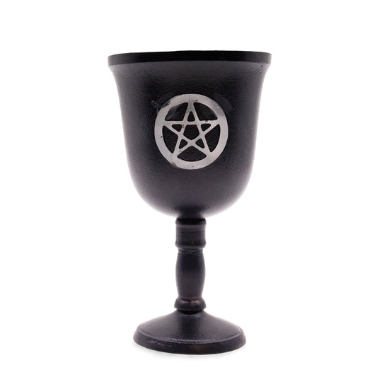 Polished Iron Ritual Goblet - Pentagon - 20x11cm featuring natural patterning and unique variations - Positive Faith Hope Love