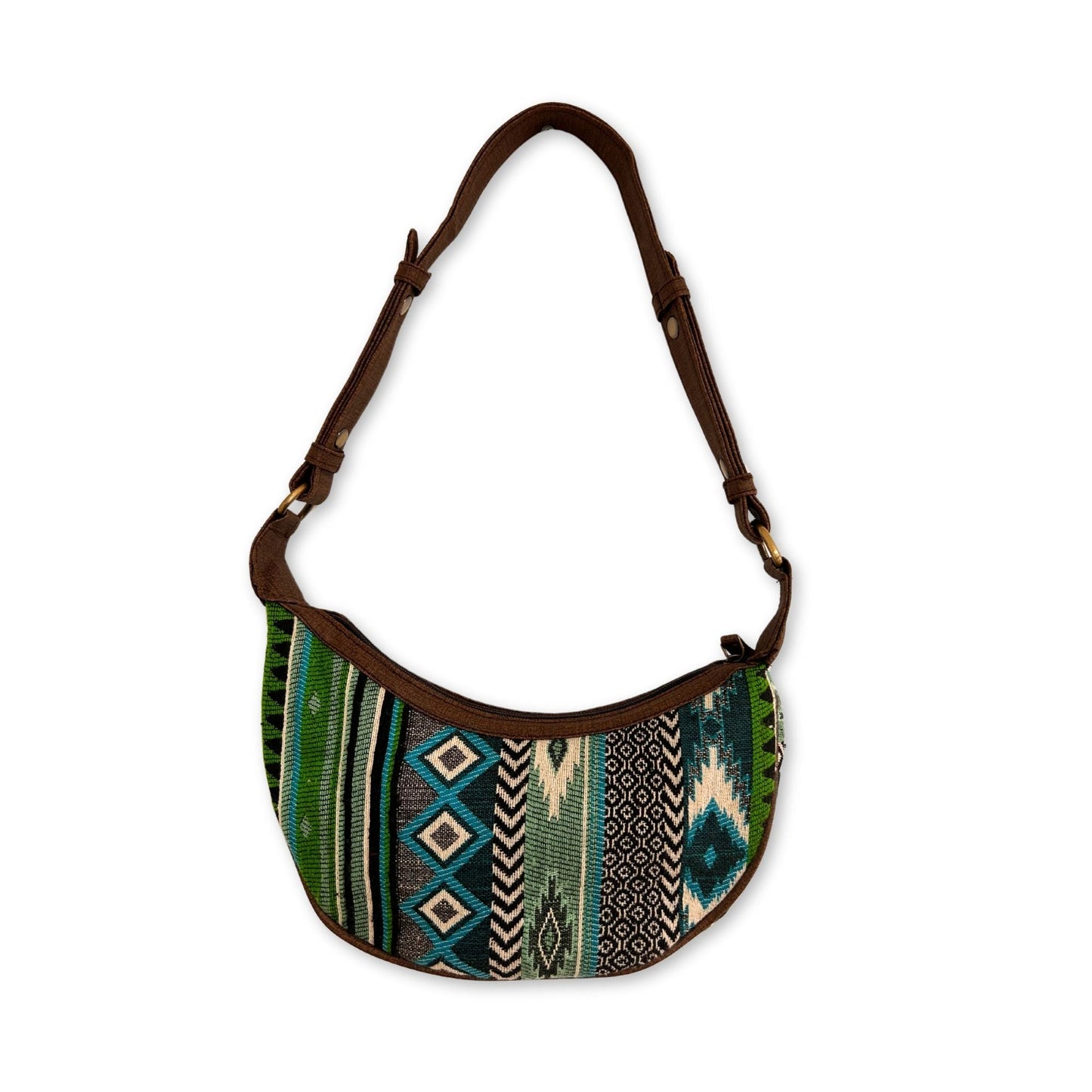 Polished Jacquard Hobo Bag Bold Greens Brown Strap 2 featuring natural patterning and unique variations - Positive Faith Hope Love