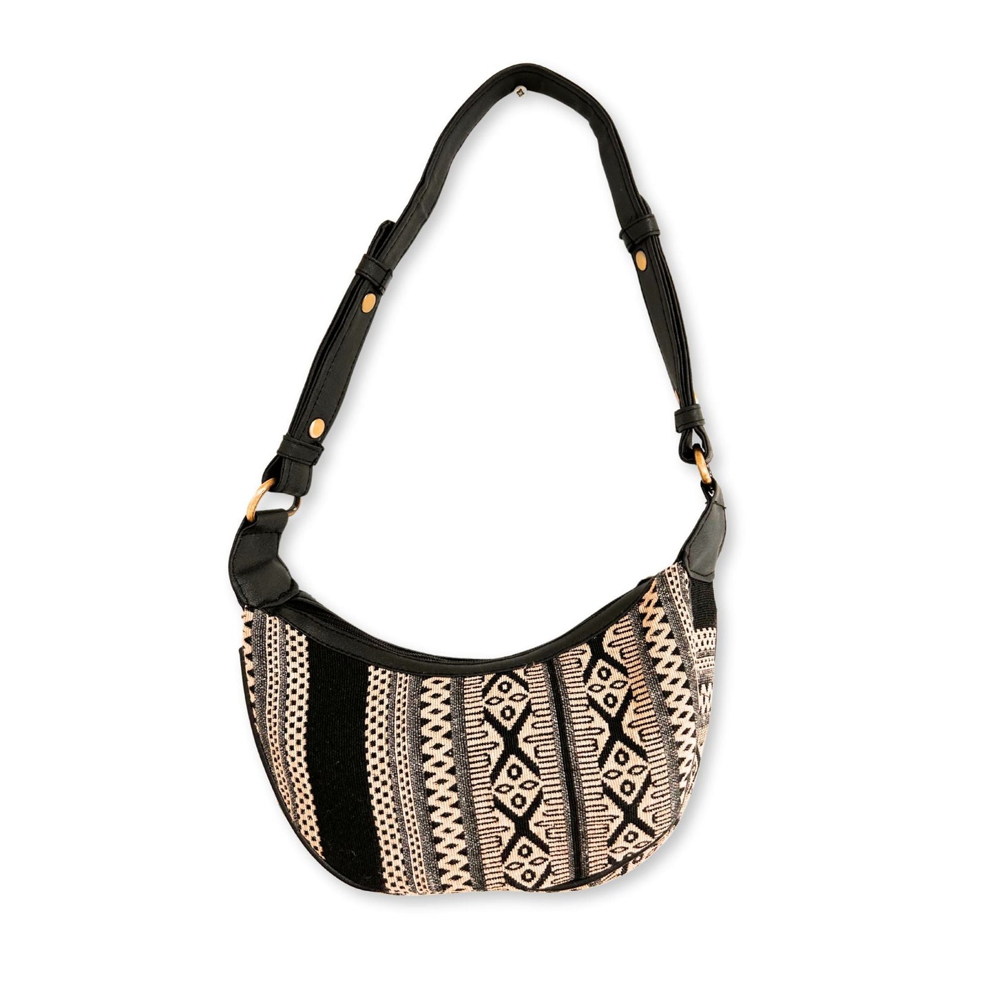Polished Jacquard Hobo Bag Grey Metro Black Strap featuring natural patterning and unique variations - Positive Faith Hope Love