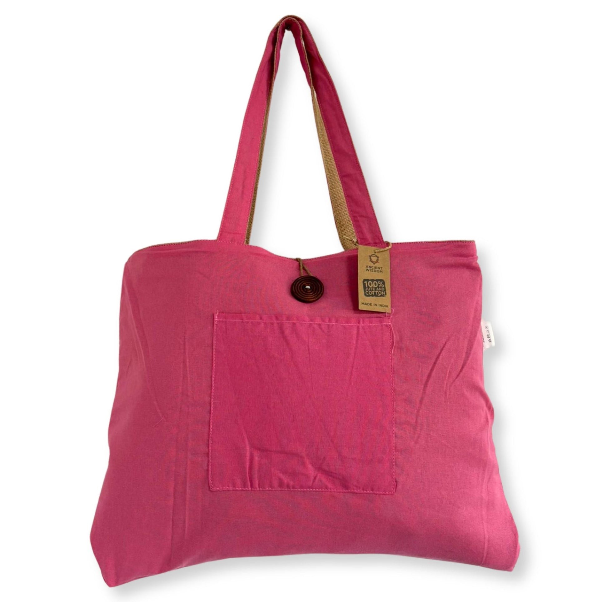 Polished Jute & Cotton Reversible Big Bag - Pink featuring natural patterning and unique variations - Positive Faith Hope Love