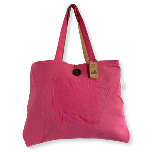 Polished Jute & Cotton Reversible Big Bag - Pink featuring natural patterning and unique variations - Positive Faith Hope Love