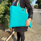 Polished Jute Cotton Reversible Big Bag Teal 1 featuring natural patterning and unique variations - Positive Faith Hope Love