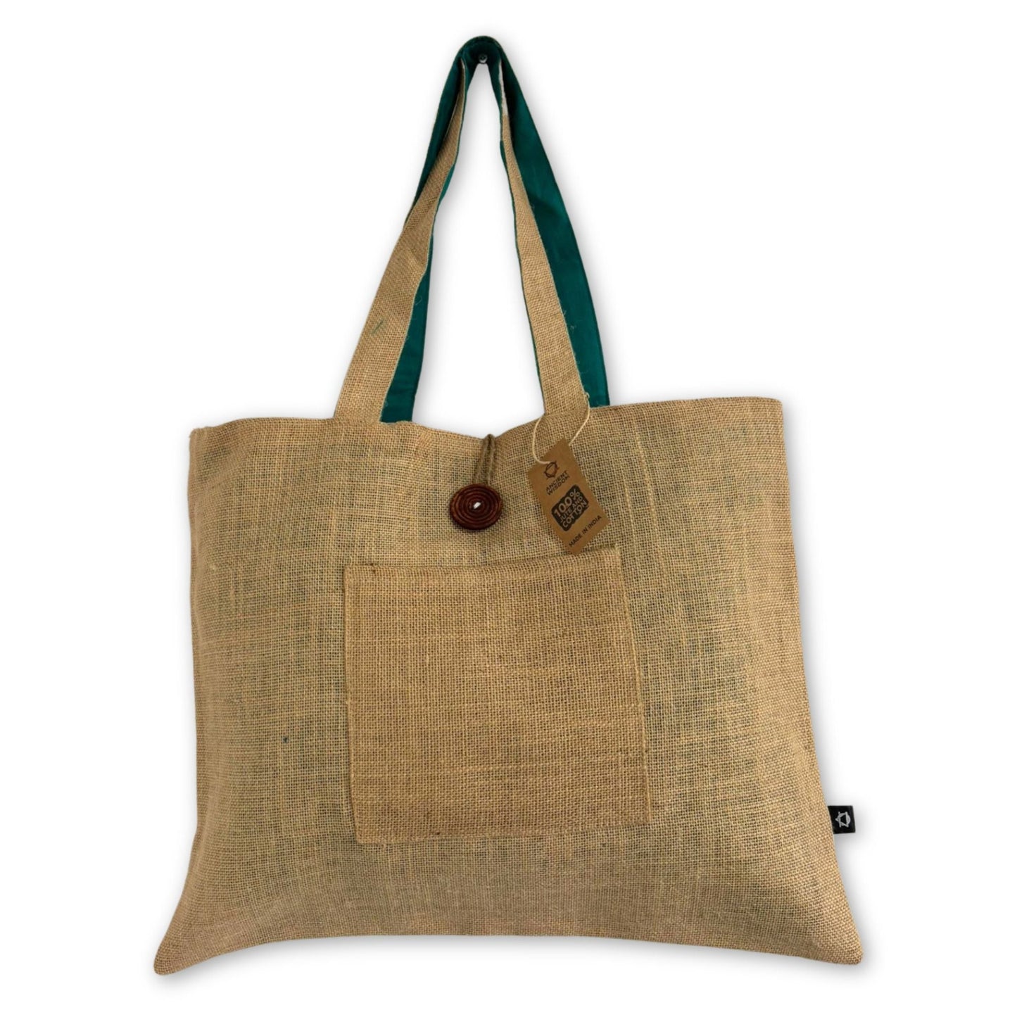 Polished Jute Cotton Reversible Big Bag Teal 1 featuring natural patterning and unique variations - Positive Faith Hope Love