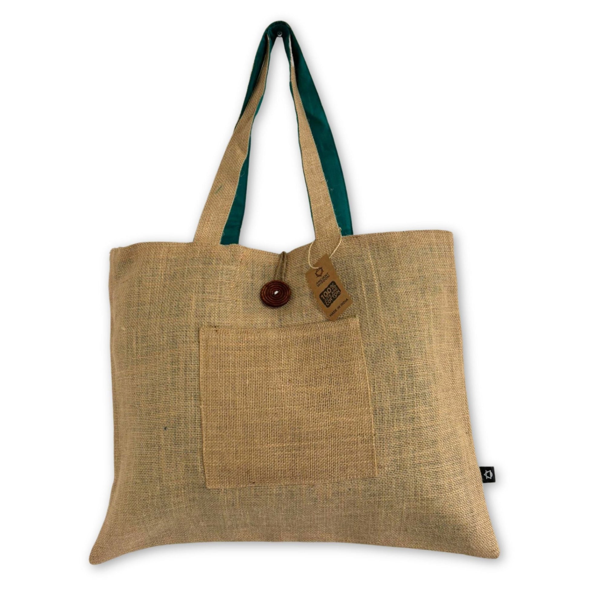 Polished Jute Cotton Reversible Big Bag Teal 1 featuring natural patterning and unique variations - Positive Faith Hope Love