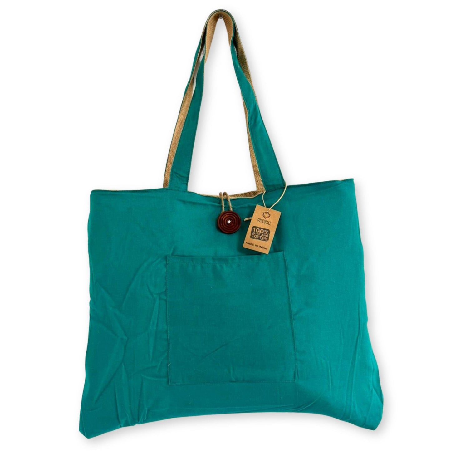 Polished Jute & Cotton Reversible Big Bag - Teal featuring natural patterning and unique variations - Positive Faith Hope Love