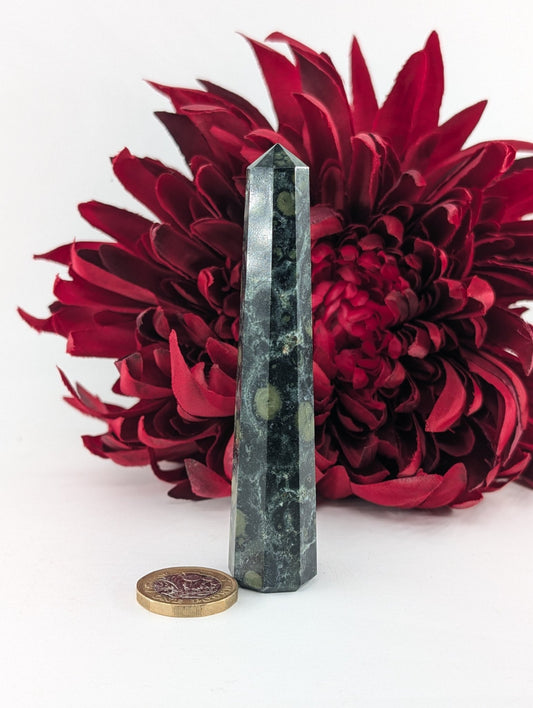 Polished Kambaba Jasper Tower Polished Stromatolite Point 100Mm featuring earthy patterns and matte-gloss finish - Positive Faith Hope Love