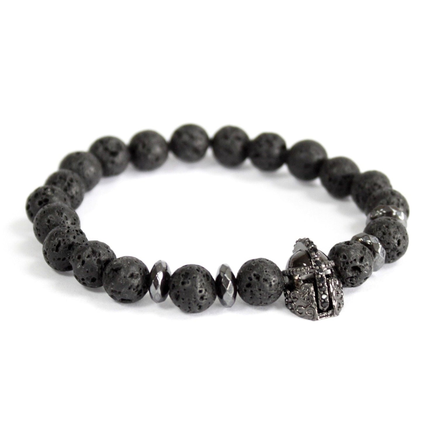 Polished Knight's Helmet / Lava Stone - Gemstone Bracelet featuring natural patterning and unique variations - Positive Faith Hope Love