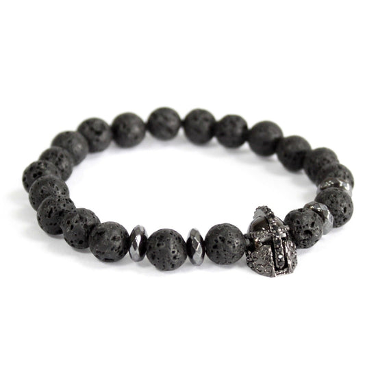 Polished Knight's Helmet / Lava Stone - Gemstone Bracelet featuring natural patterning and unique variations - Positive Faith Hope Love