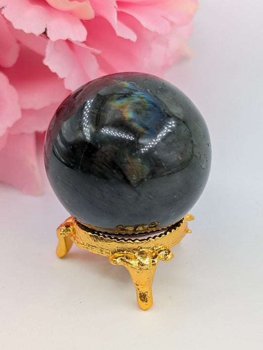 Polished Labradorite Sphere 116G 44Mm featuring blue flash and iridescent shimmer - Positive Faith Hope Love