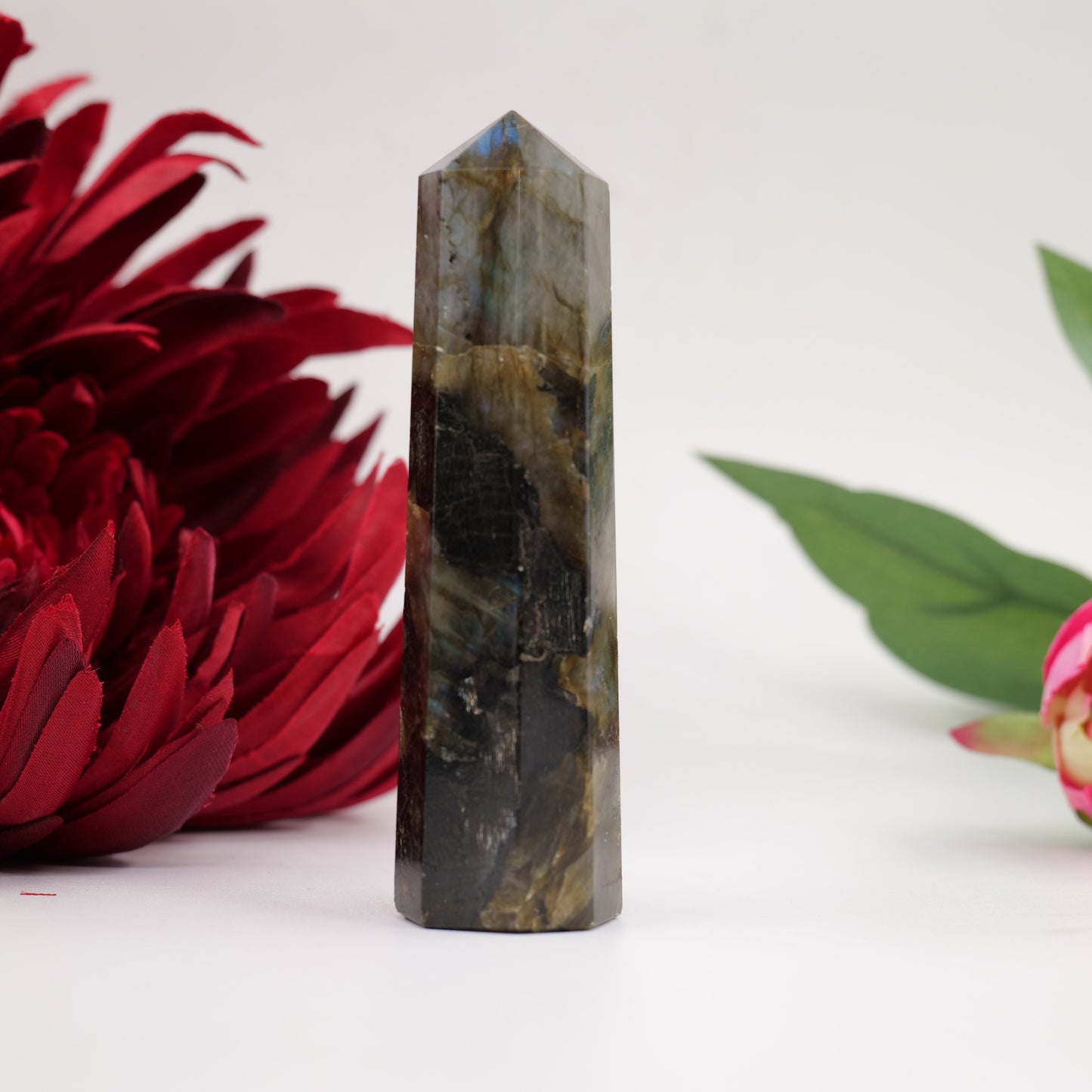 Polished Labradorite Tower 65G featuring blue flash and iridescent shimmer - Positive Faith Hope Love