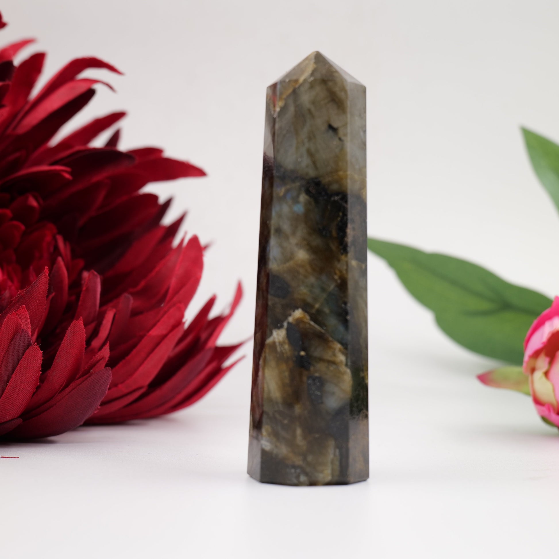 Polished Labradorite Tower 65G featuring blue flash and iridescent shimmer - Positive Faith Hope Love